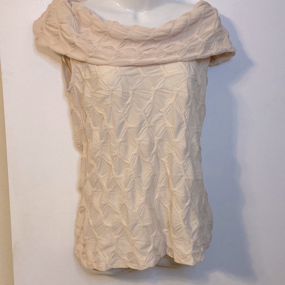 Cream Sleeveless Top with Off Shoulder Neckline